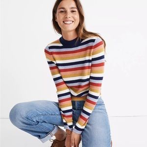Madewell Mockneck Pullover Sweater in Stripe size S